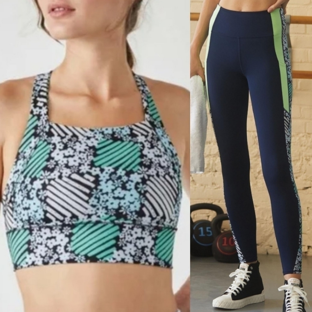 New Free People High-Rise 7/8 Run Remix Leggings/In Your Corner Sports Bra Set